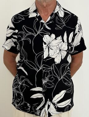 NWOT men's Denim & Flower ricky singh black floral viscose shirt size M
